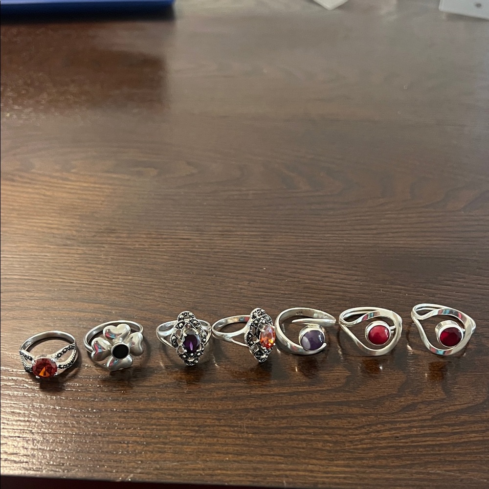 Elegant Silver and Gemstone Ring Set